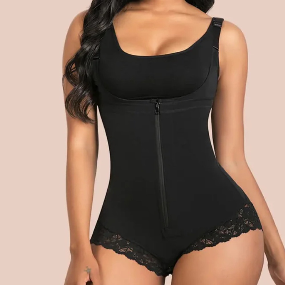 SHAPEEX Fajas Colombiana Tummy Control Bodysuit Black Front Zipper Sz  S, M, 3XL